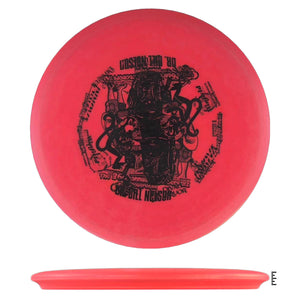 Red disc golf disc with Dr. Bill Nelson design