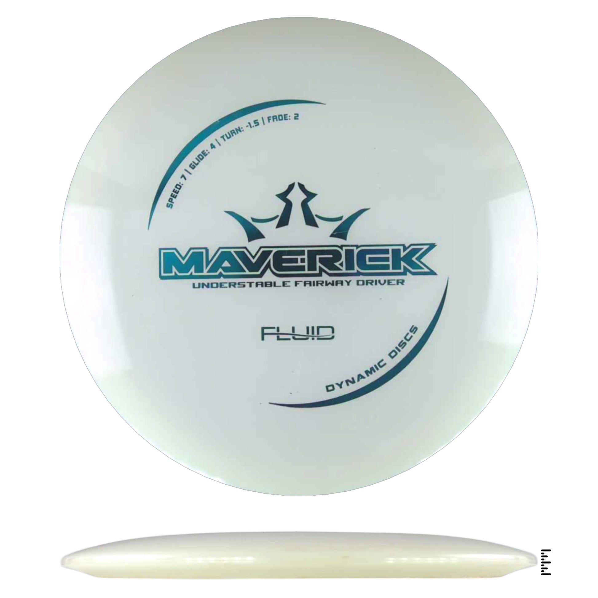 White disc golf disc with text and logo.