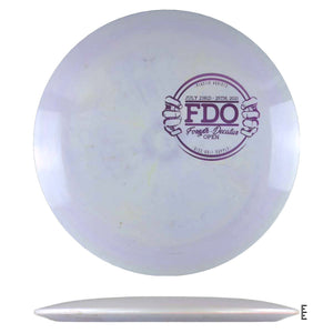 Purple disc golf disc with printed logo.