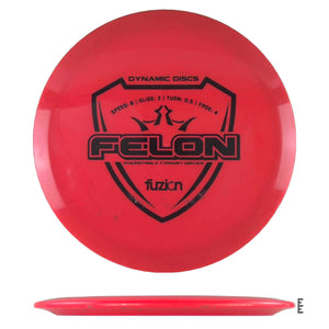 Red disc golf disc with black logo.