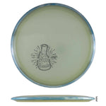 Disc golf disc with beaker graphic