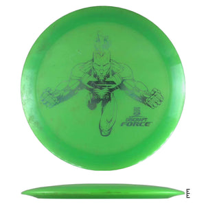 Green disc golf disc with Superman graphic.