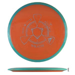Orange and teal Wrath disc golf disc.