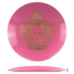 Pink disc golf disc with gold design