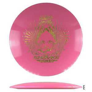 Pink disc golf disc with gold design