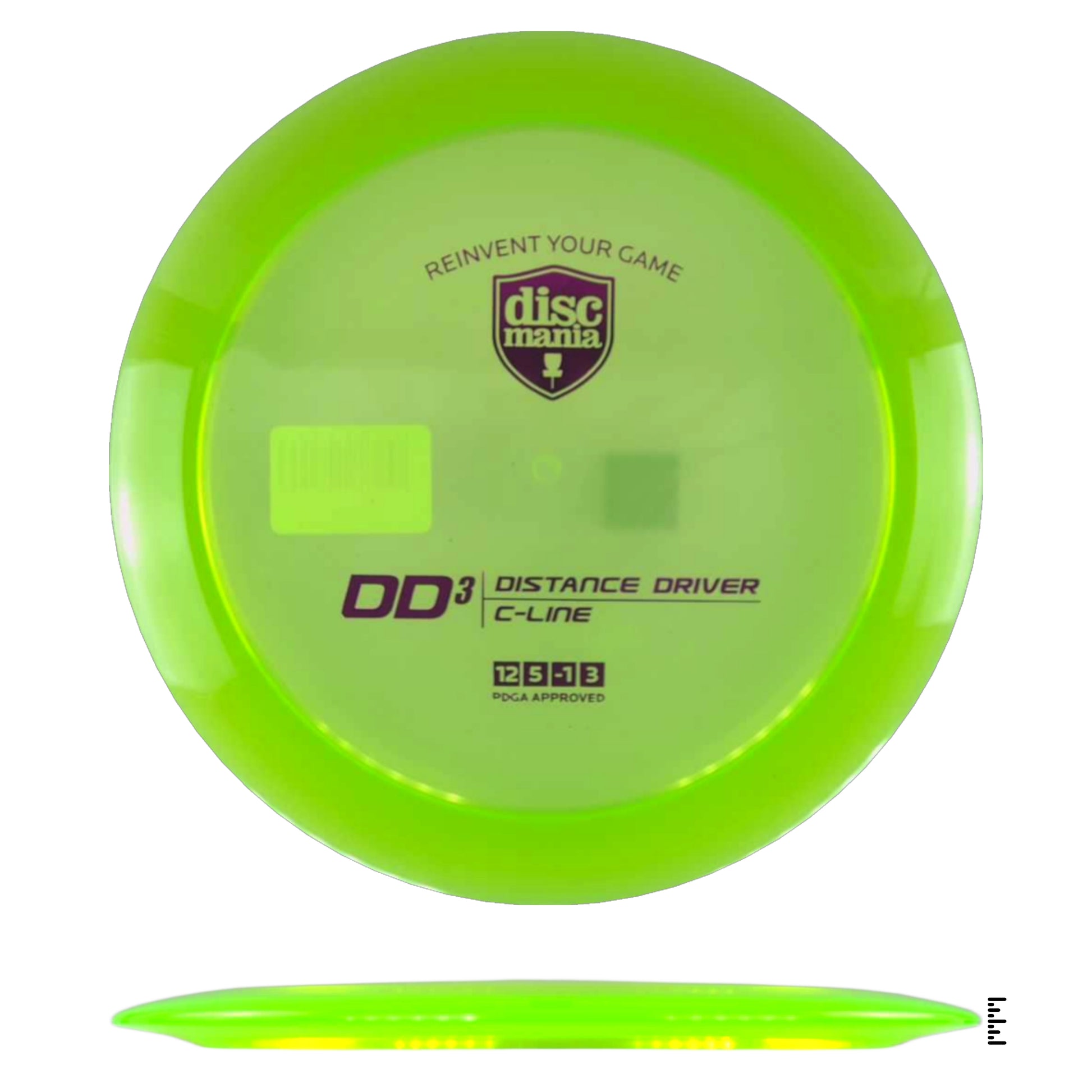 Green disc golf disc with text.