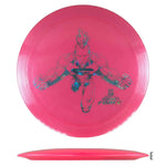 Pink disc golf disc with superhero graphic