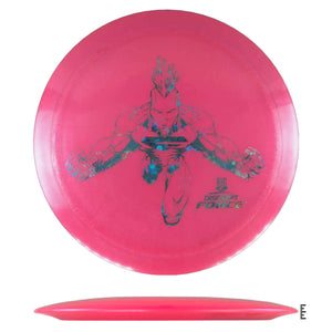 Pink disc golf disc with superhero graphic