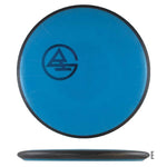 Blue disc golf disc with logo