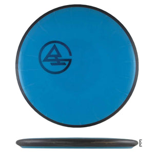 Blue disc golf disc with logo