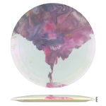 Disc golf disc with abstract artwork and silhouette