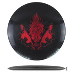 Disc golf disc with flaming hand graphic