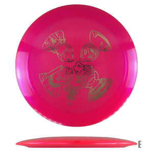 Pink disc golf disc with gold design, 3d2ef483-6ce6-4da0-8726-b5f7d95874a6