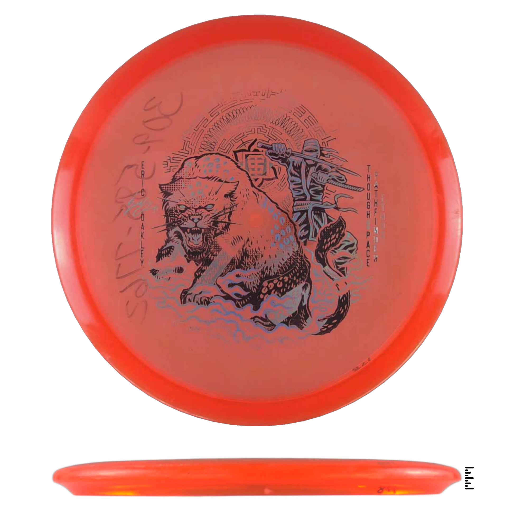 Red disc golf disc with panther graphic