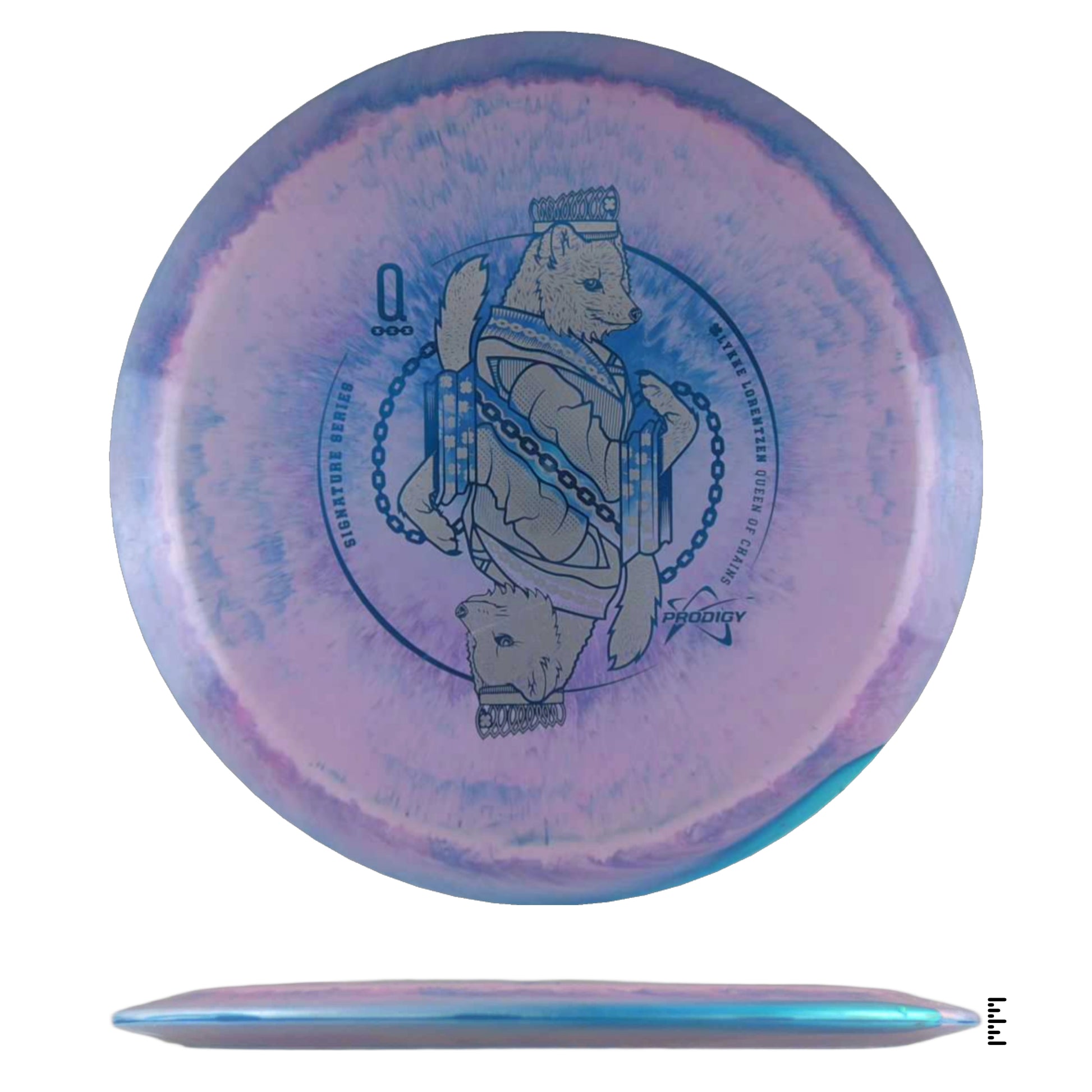 Disc golf disc with bear graphic, signature design.