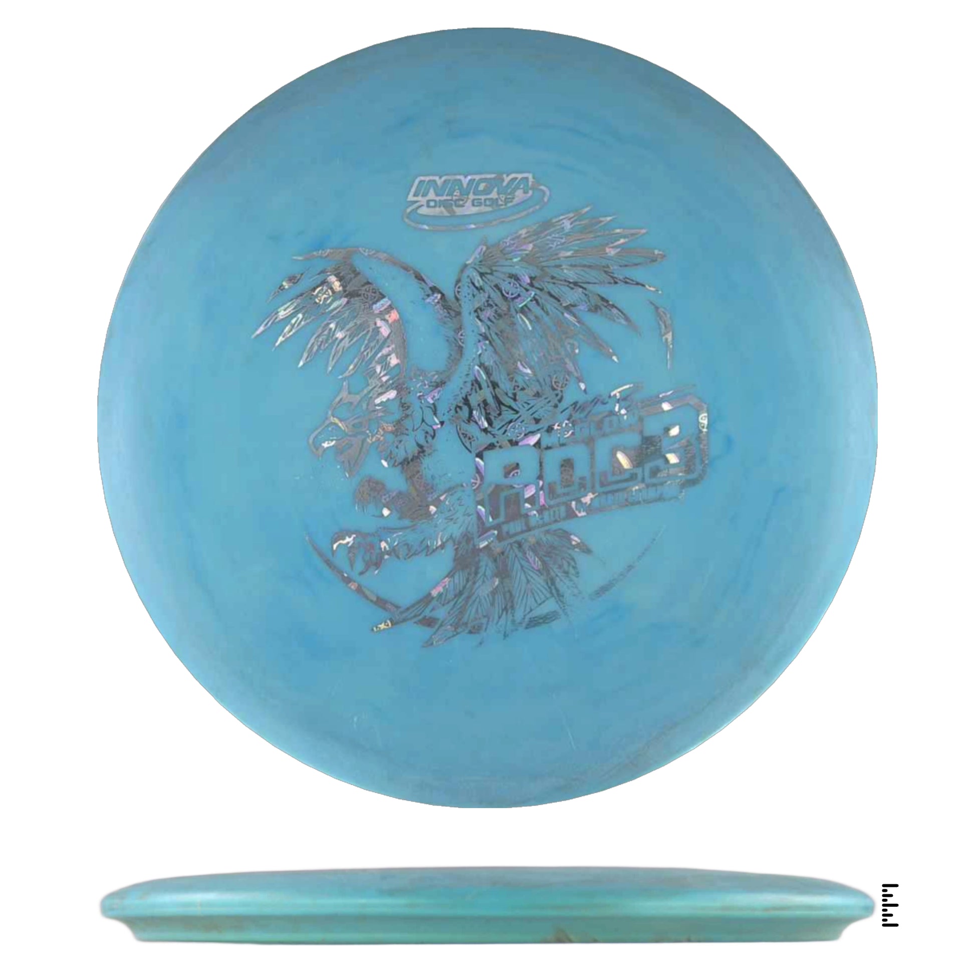 Light blue disc golf disc with eagle graphic.
