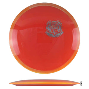 Orange disc golf disc with Sandy Knoll logo