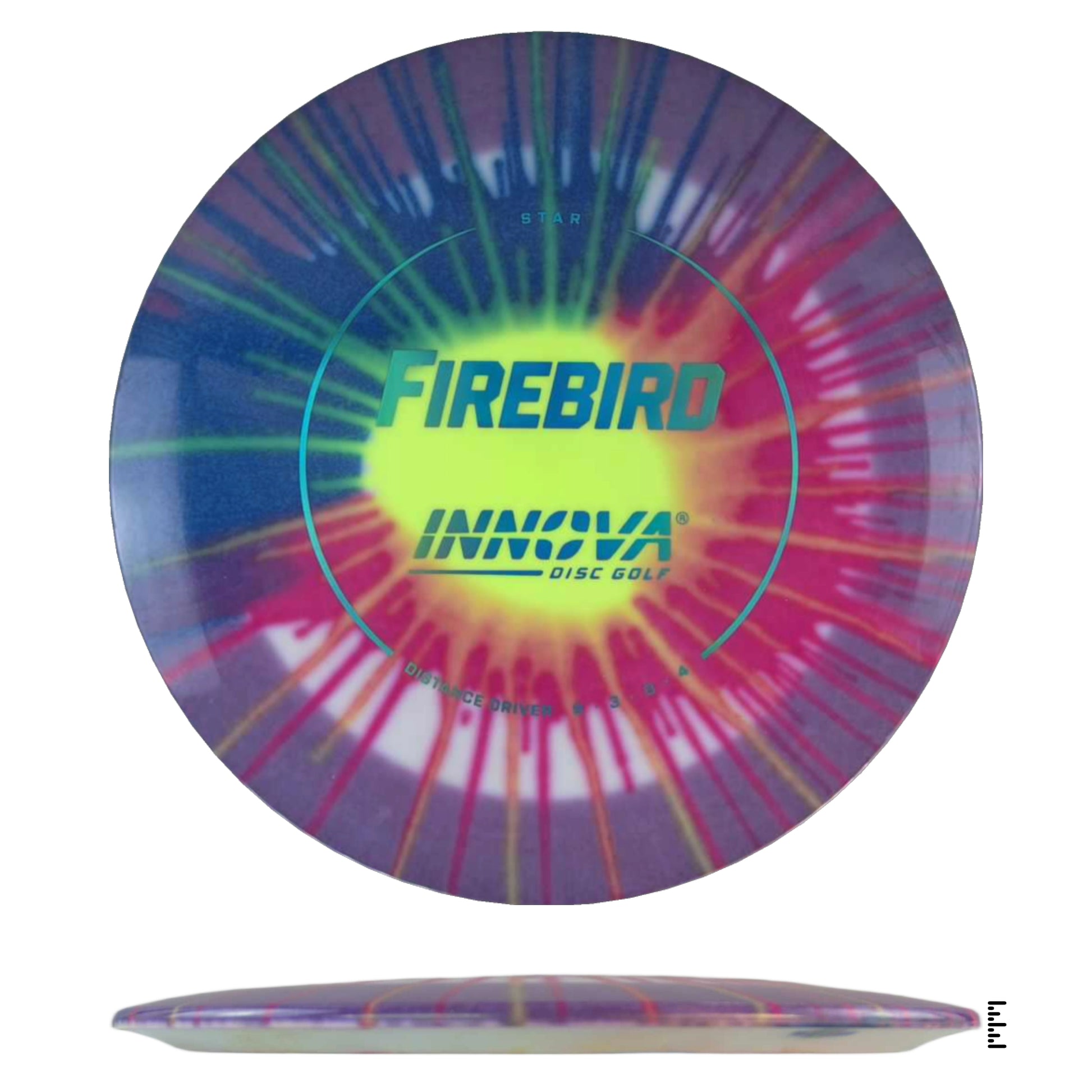 Colorful Innova Firebird disc golf disc.