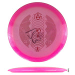 Pink disc golf disc with design