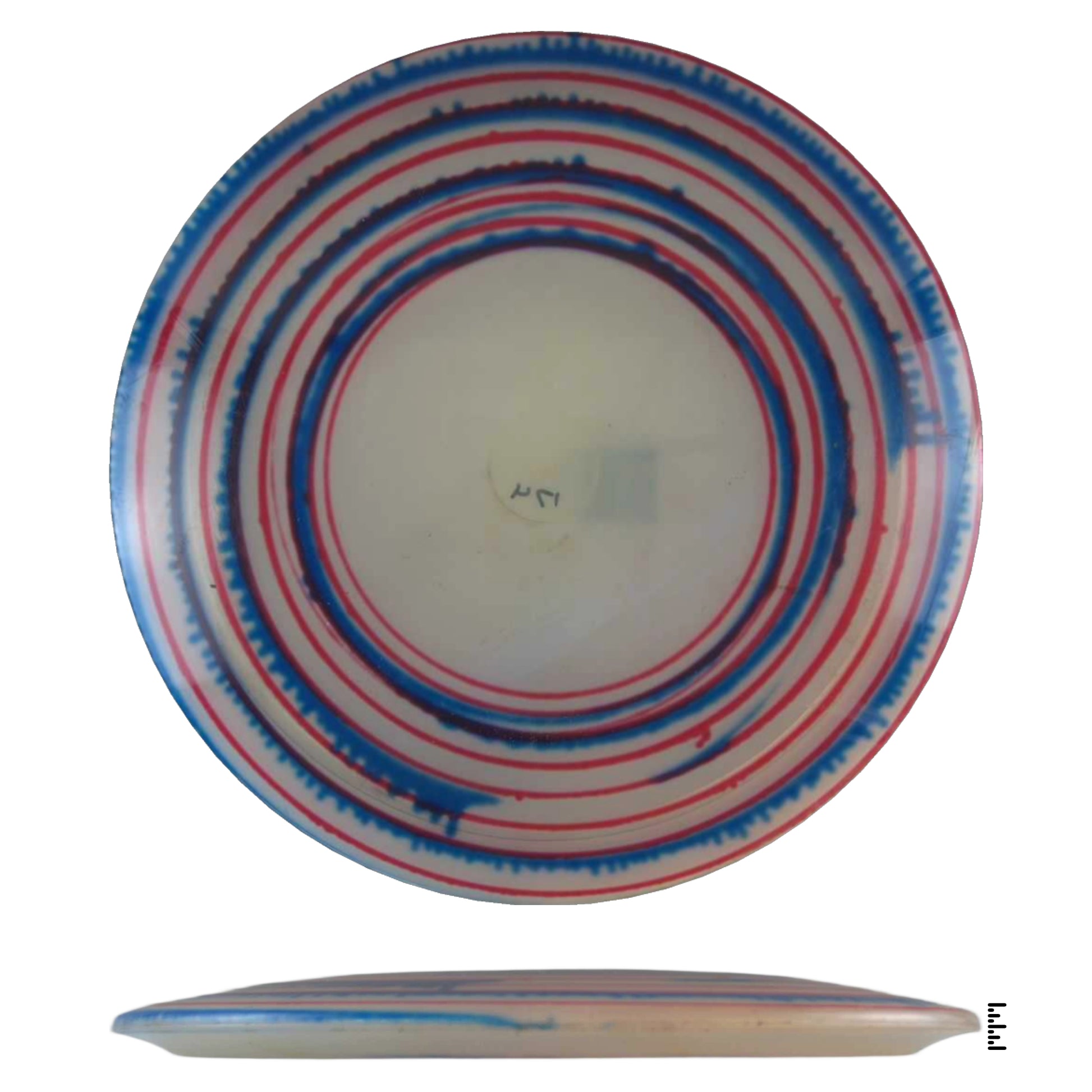 Red, white, and blue disc golf disc