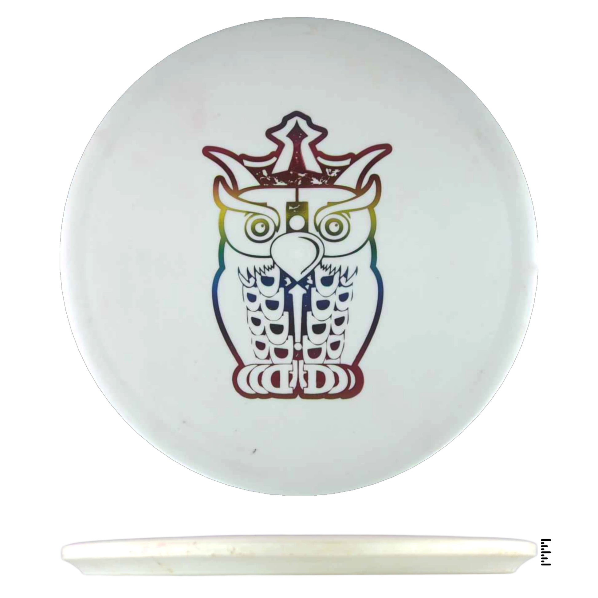 Disc golf disc with owl graphic