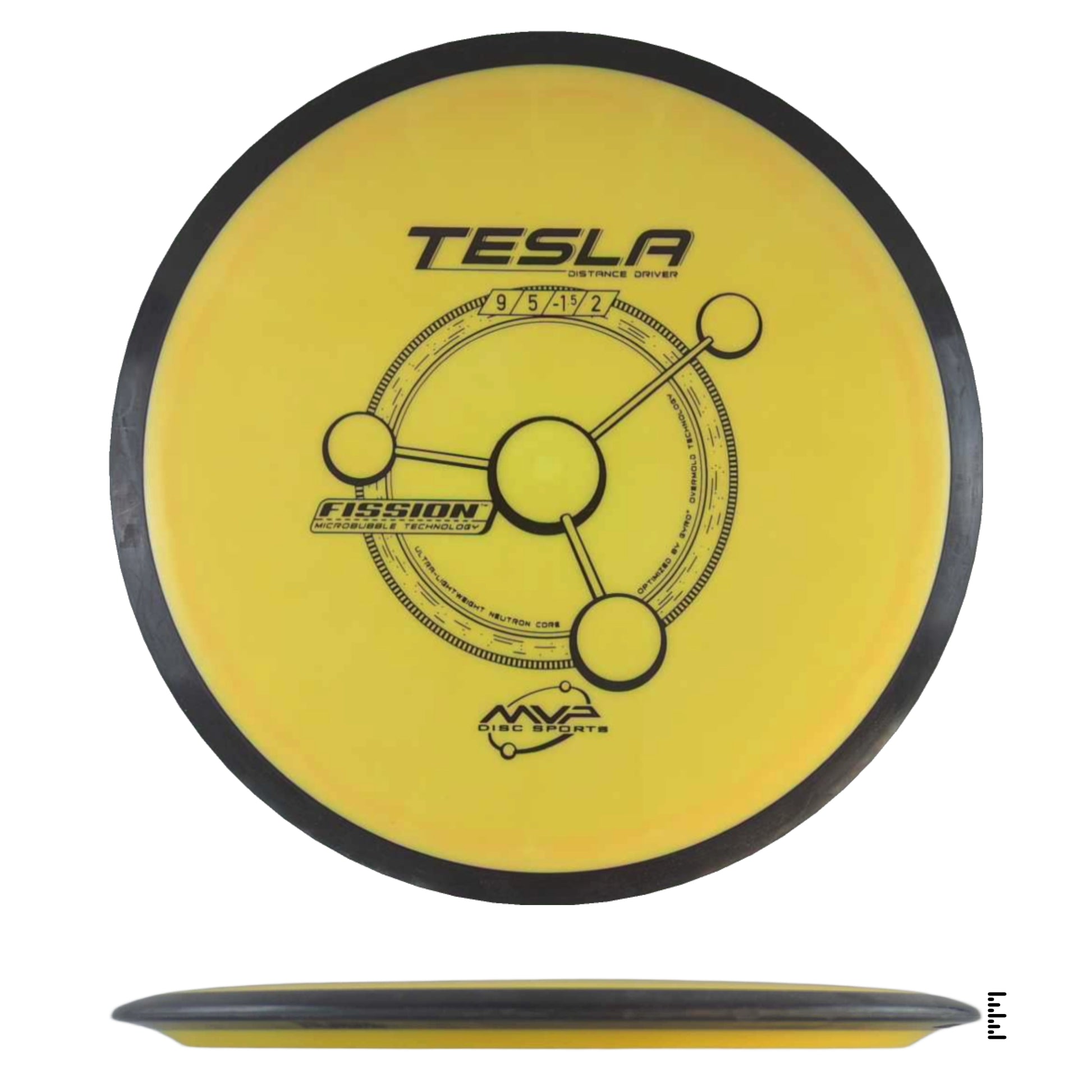 Yellow Tesla Fission disc golf disc
