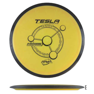 Yellow Tesla Fission disc golf disc