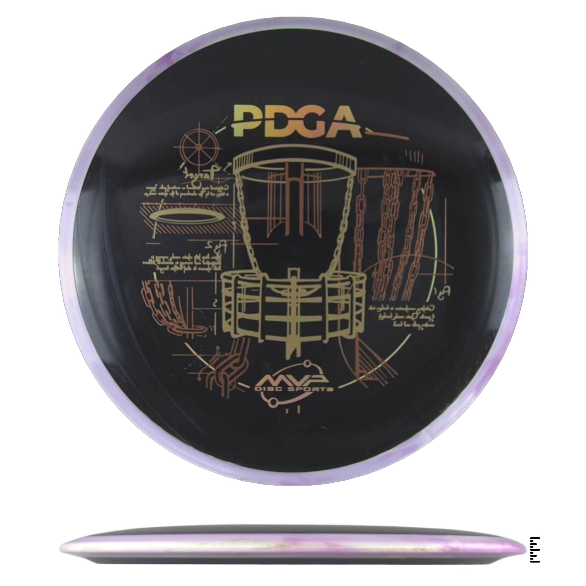 PDGA disc golf disc with blueprint design