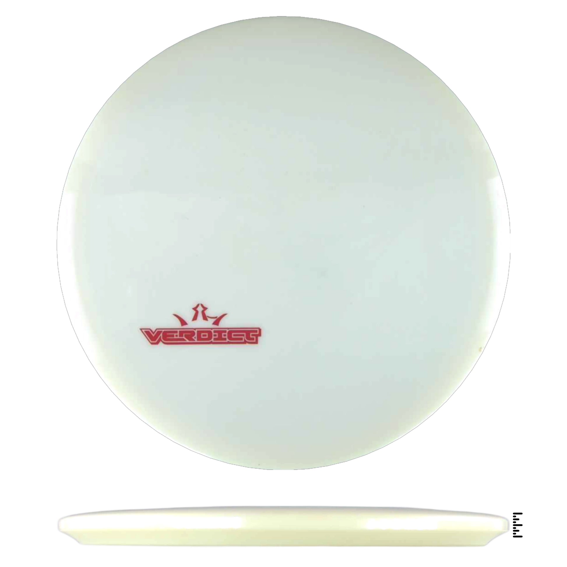 White disc golf disc with red logo.