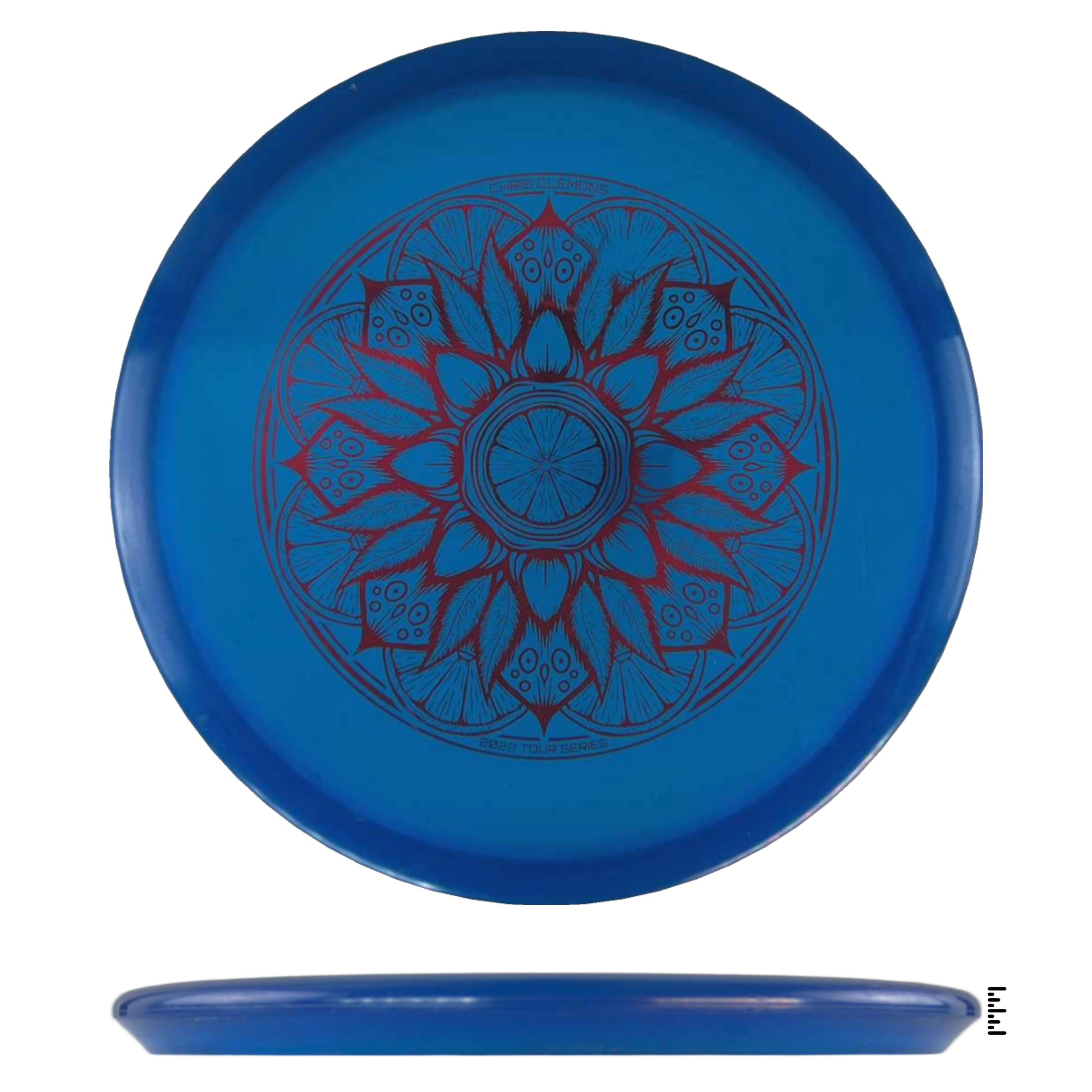 Blue disc golf disc with mandala design
