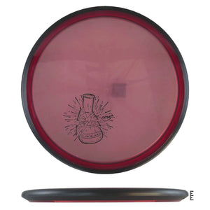 Red disc golf disc with beaker graphic