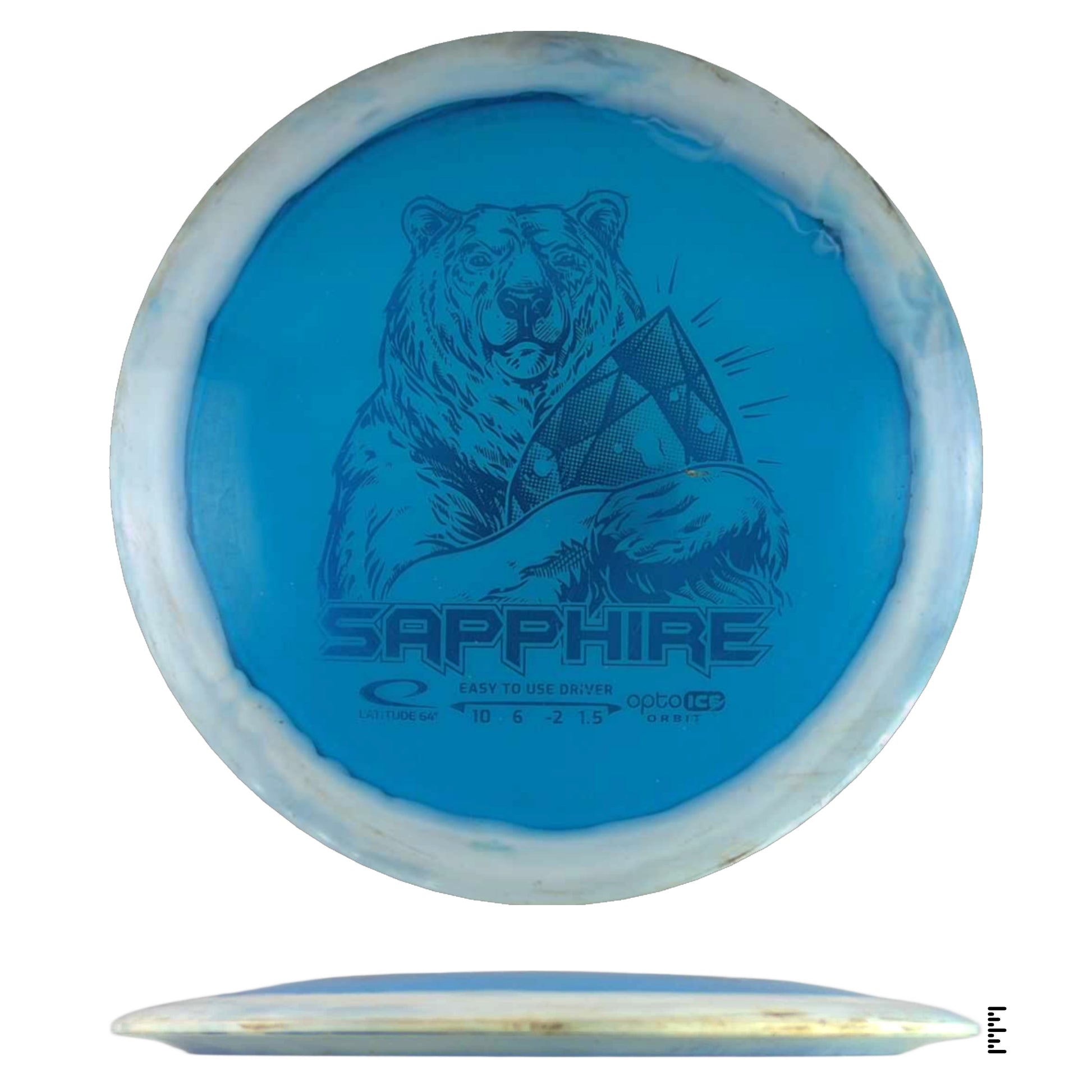 Latitude 64 Sapphire disc golf disc with bear graphic