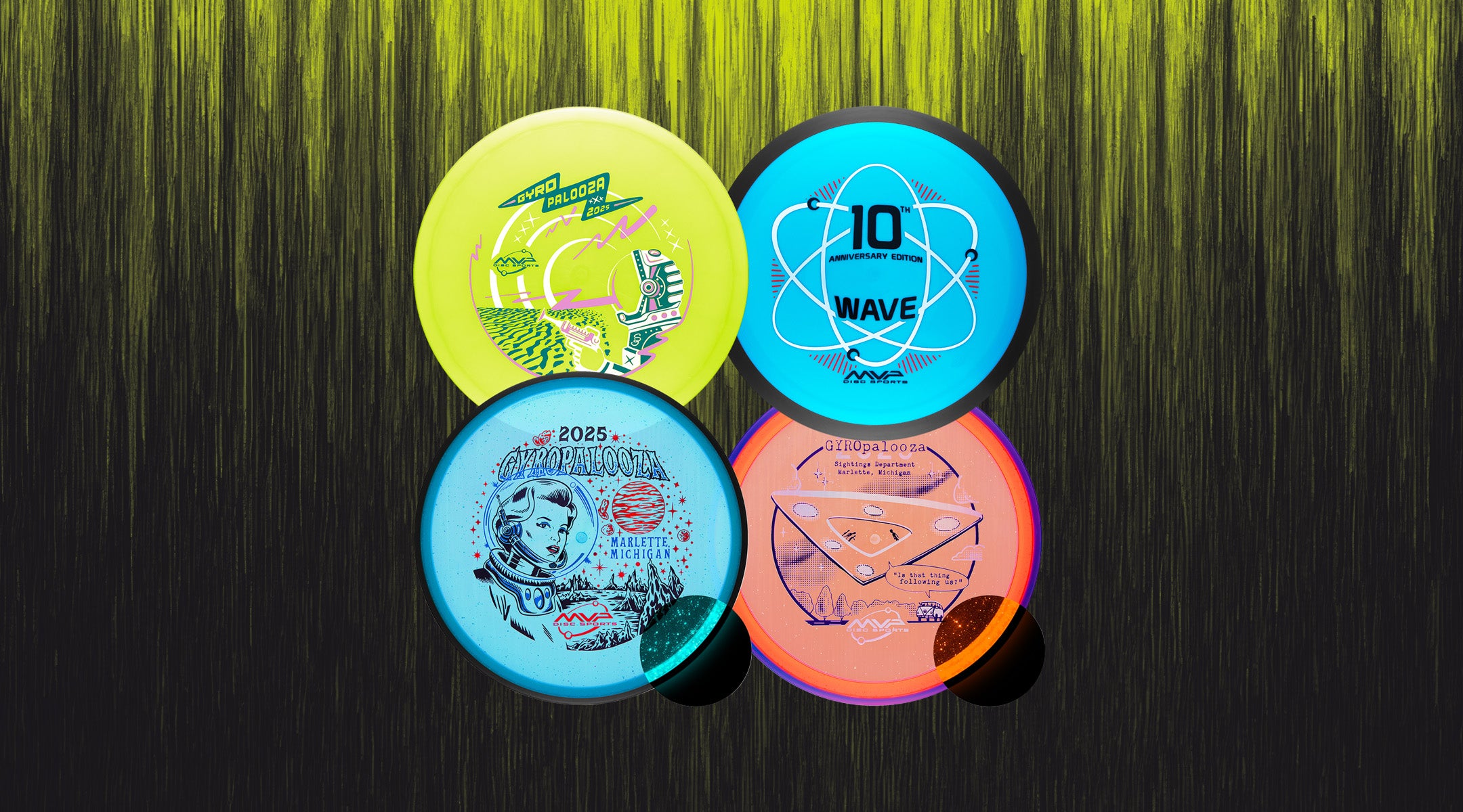 Four discs featured in the 2025 GYROpalooza Box