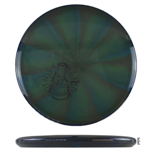 Green disc golf disc with a unique design