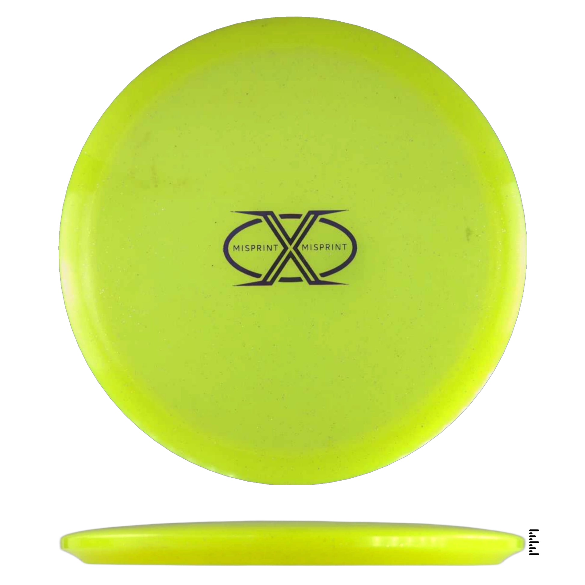 Yellow Misprint X disc golf disc
