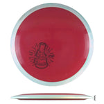 Red disc golf disc with lab beaker graphic