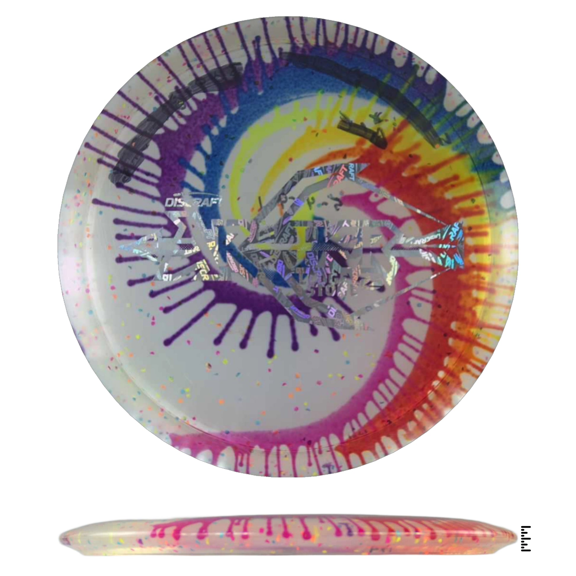 Discraft disc golf disc with rainbow swirl design