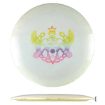 Disc golf disc with colorful superhero graphic