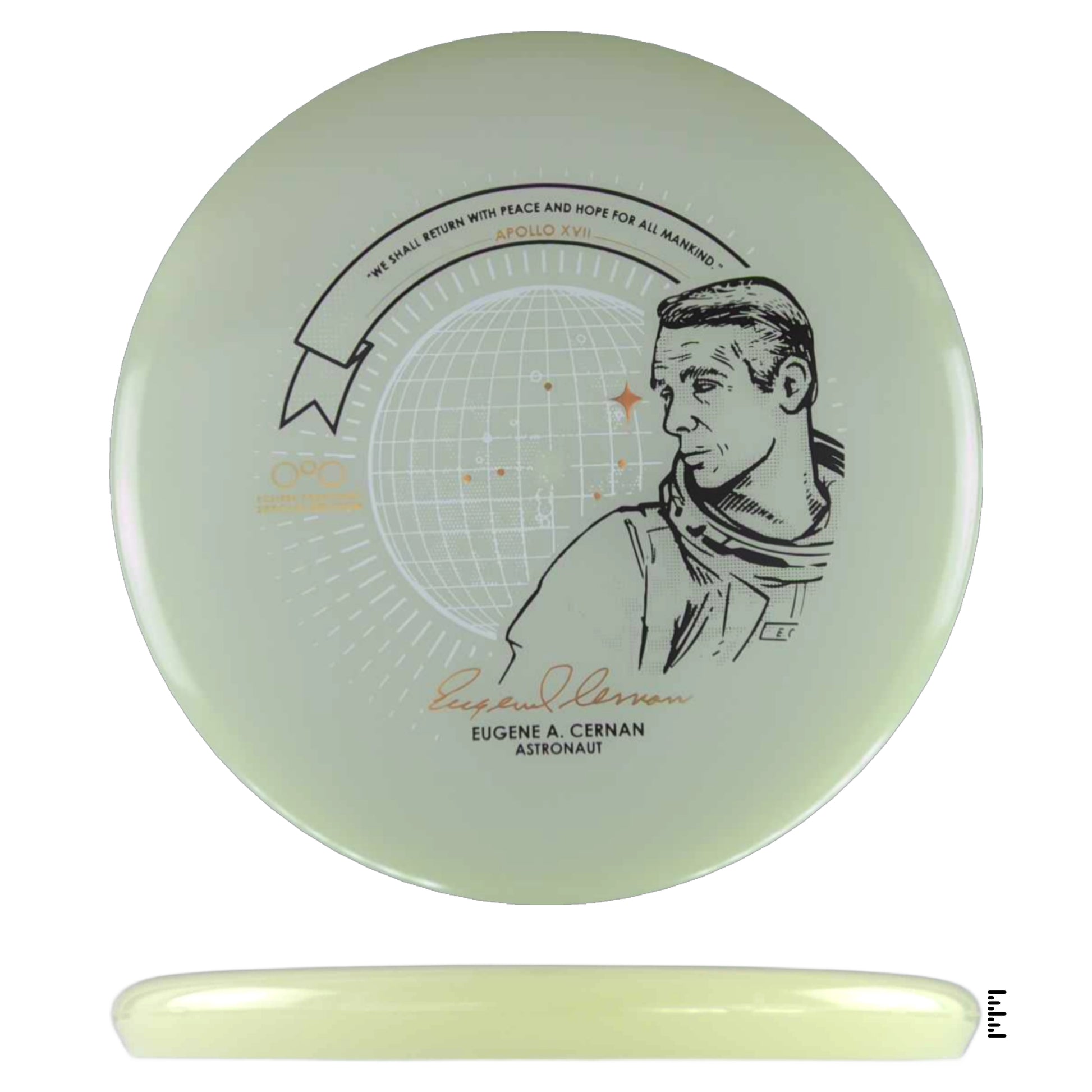 Disc golf disc featuring Eugene Cernan
