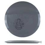 Gray disc golf disc with beaker graphic