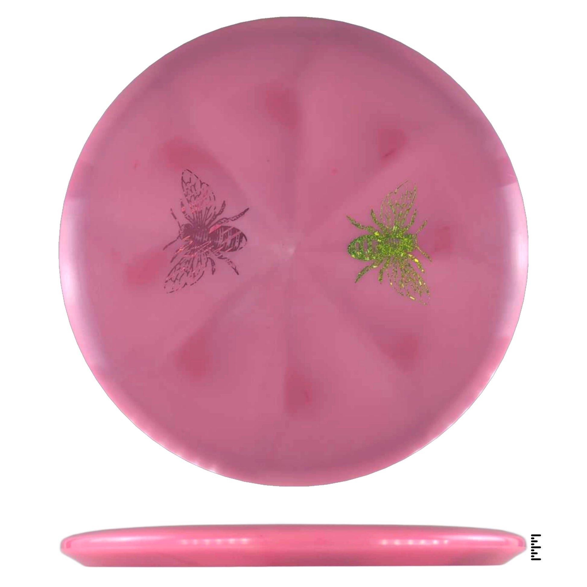 Pink disc golf disc with bee design