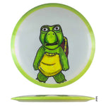 Disc golf disc with cartoon turtle art.