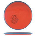 Orange disc golf disc with beaker graphic