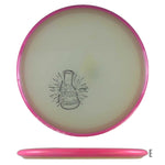 Pink disc golf disc with beaker graphic