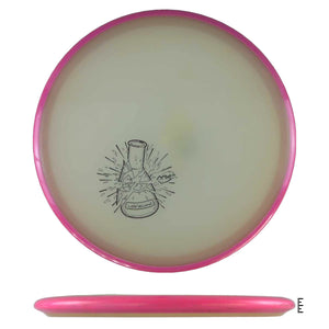 Pink disc golf disc with beaker graphic