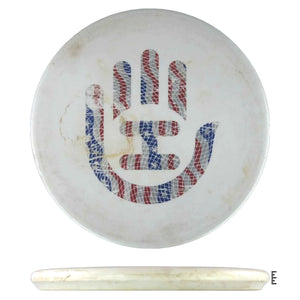 White disc golf disc with hand graphic