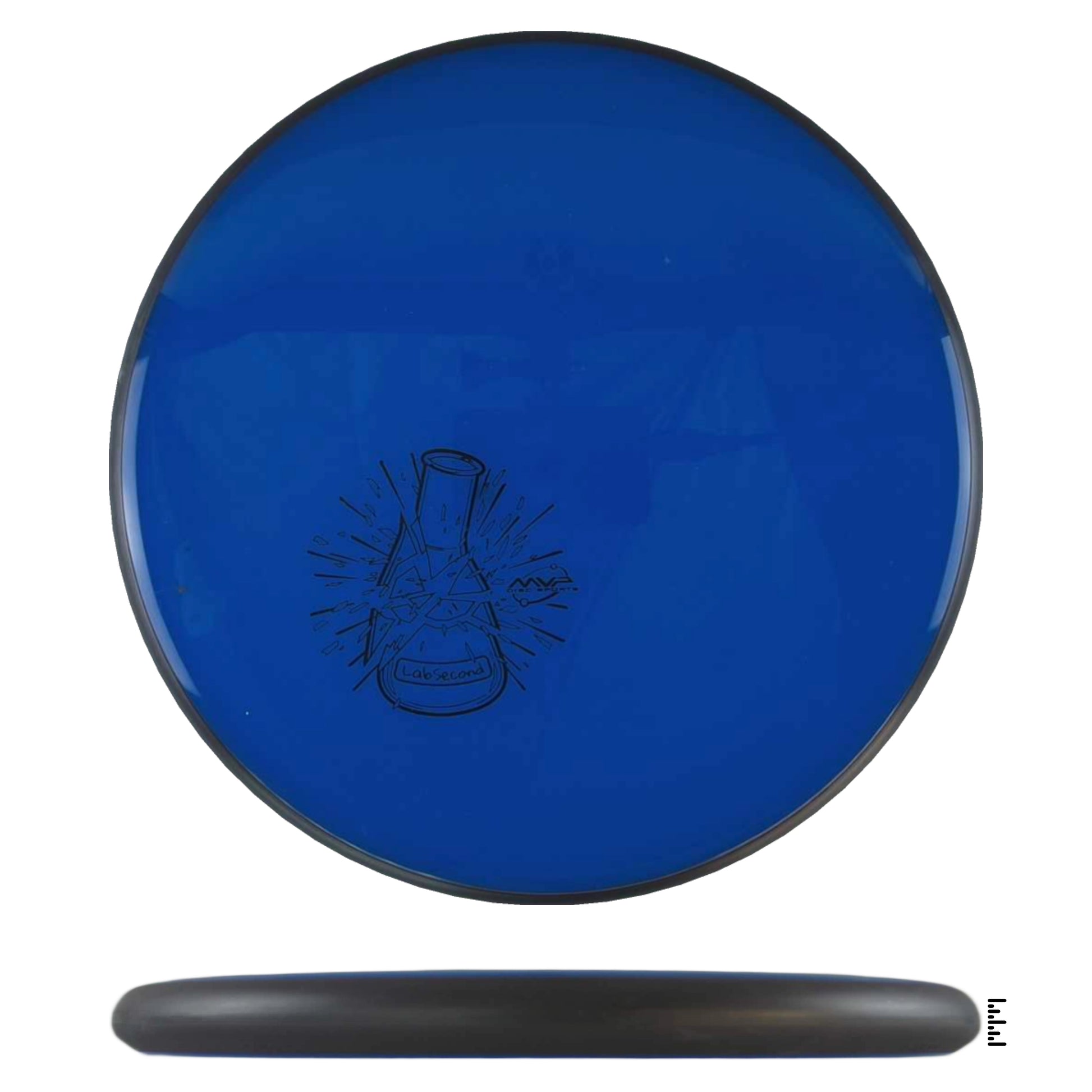 Blue disc golf disc with stamp