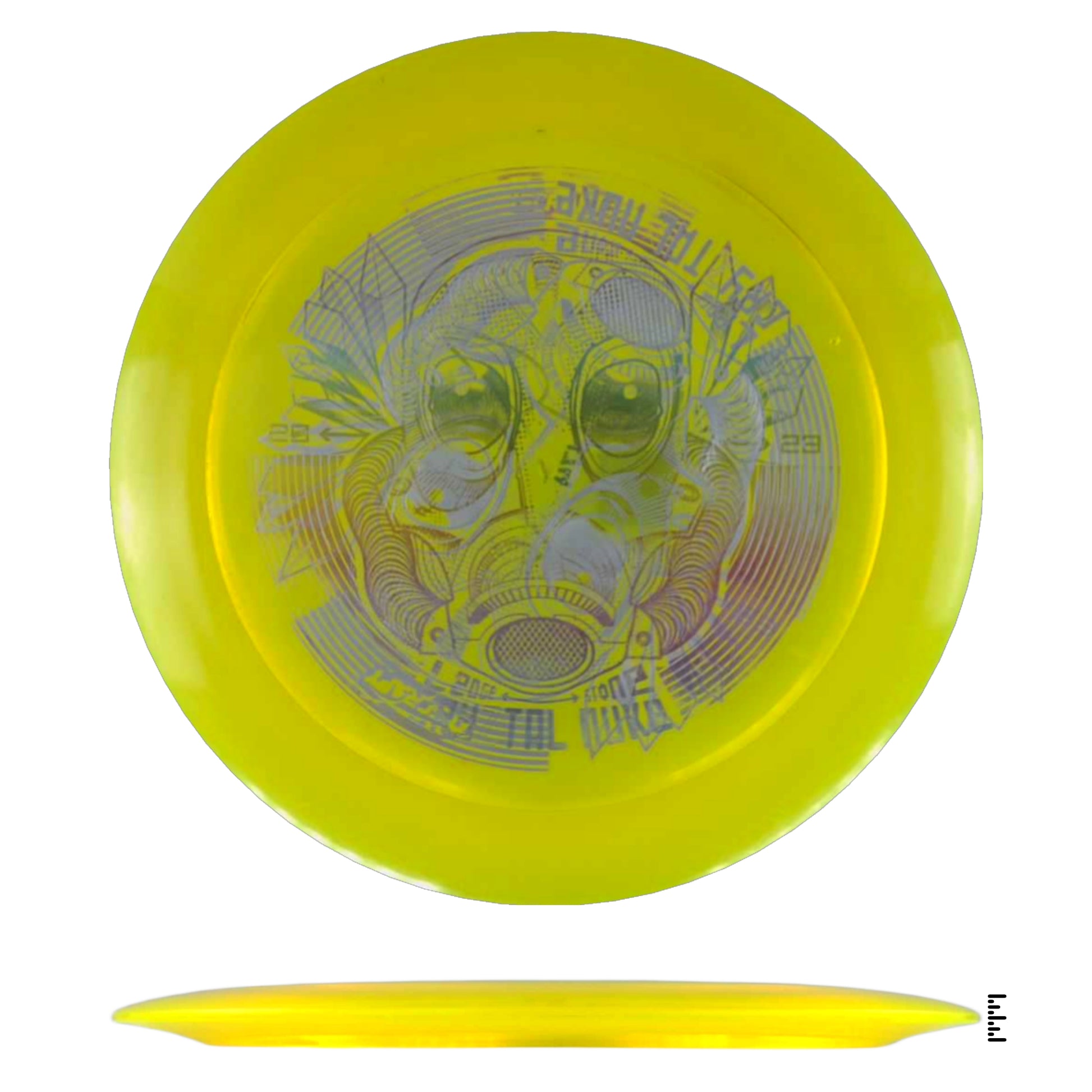 Yellow disc golf disc with alien graphic