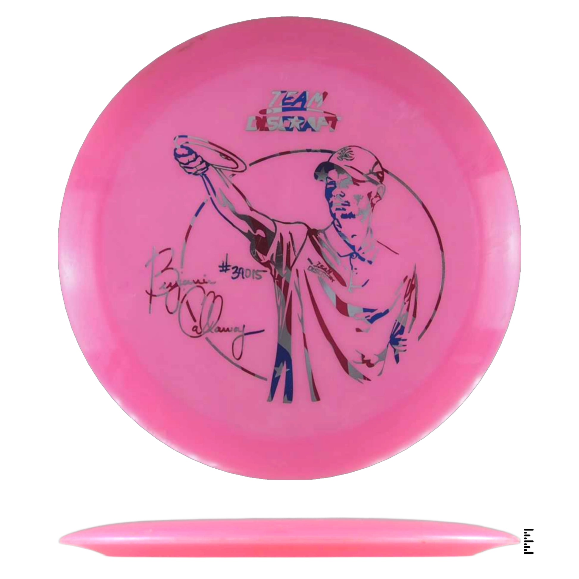 Pink disc golf disc featuring Big Jerm signature.