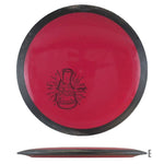 Red disc golf disc with beaker graphic